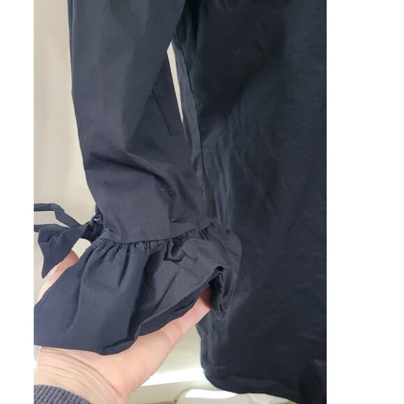 J. Crew Dress Womens Size 8 Ruffle Tie Sleeve Dress Black Modern Witchy Goth - Picture 5 of 8